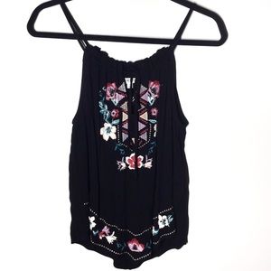 NWOT Living Doll Black Embroidered Spaghetti Strap